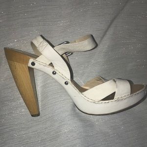 Celine White Wooden Heel Sandal